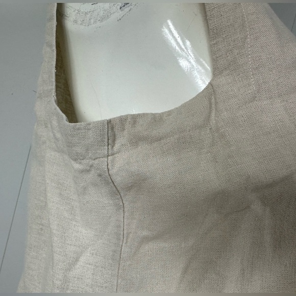 FOR CYNTHIA Women’s Sz M Striped Linen Blend Sleeveless Floral Beige Dress - Picture 5 of 10